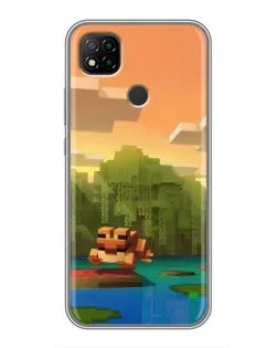 Чехол для Xiaomi Redmi 9c с картинкой «Майнкрафт закат солнца»