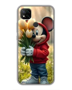 Чохол для Xiaomi Redmi 9c з картинкою «Міккі з тюльпанами»