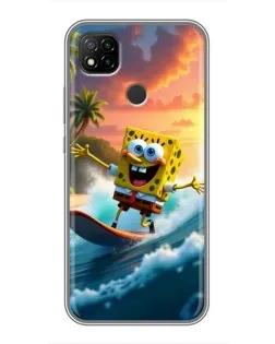 Чехол для Xiaomi Redmi 9c с картинкой «Губка Боб серфингист»