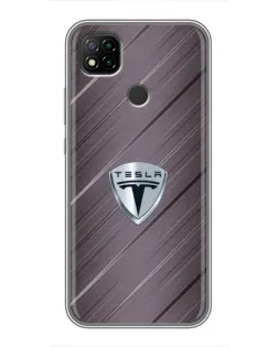 Чехол для Xiaomi Redmi 9c с картинкой «Металлическая текстура Tesla»