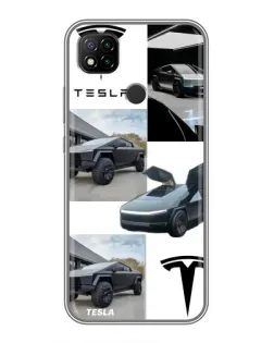 Чехол для Xiaomi Redmi 9c с картинкой «Коллаж Cybertruck Tesla»