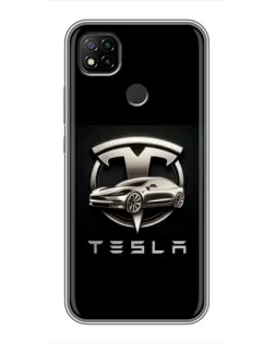 Чехол для Xiaomi Redmi 9c с картинкой «Tesla — серебристое авто»