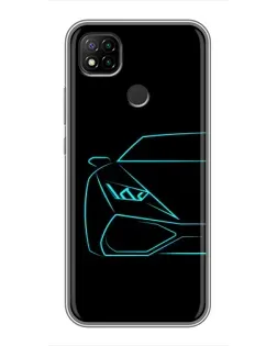 Чехол для Xiaomi Redmi 9c с картинкой «Голубой силуэт Lamborghini»