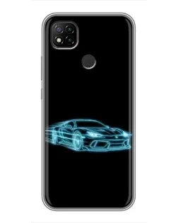 Чехол для Xiaomi Redmi 9c с картинкой «Неоновый контур Lamborghini»
