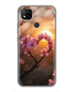 Чехол для Xiaomi Redmi 9c с картинкой «Розовый цвет сердце на фоне заката»