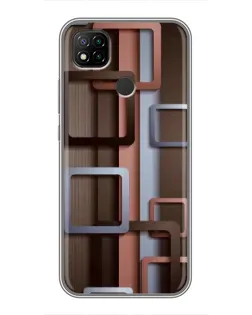 Чехол для Xiaomi Redmi 9c с картинкой «Коричневые объемные квадраты»