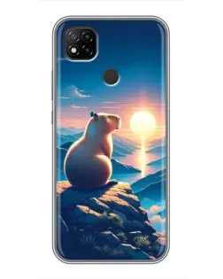Чохол для Xiaomi Redmi 9c з картинкою «Захід сонця з капібарою»