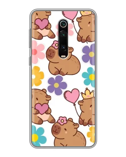 Чехол для Xiaomi Redmi K20 с картинкой «Цветочный паттерн капибар»