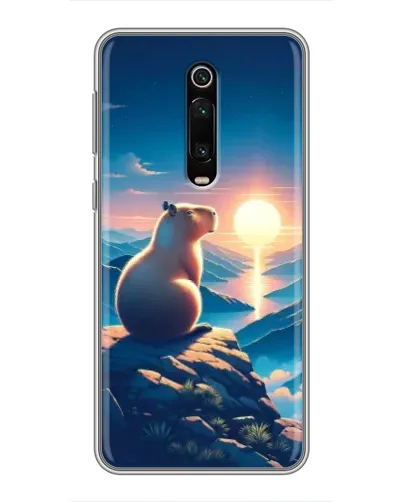 Чехол для Xiaomi Redmi K20 с картинкой «Закат солнца с капибарой»