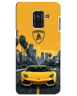 Чехол для Samsung Galaxy A8 Plus 2018 (A730F) с картинкой «Желтый Lamborghini город»