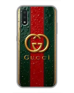 Чехол для Samsung Galaxy A01 с картинкой «Gucci — фирменная полоса и золото»