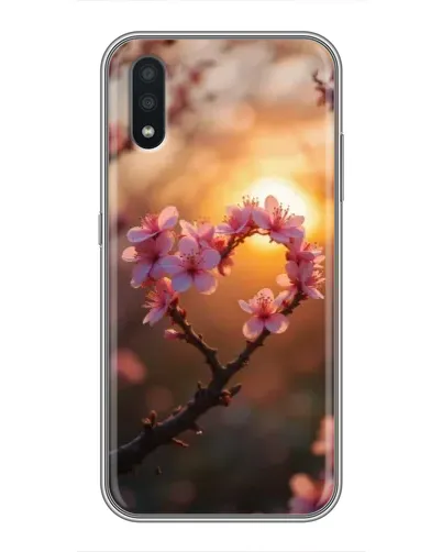 Чехол для Samsung Galaxy A01 с картинкой «Розовый цвет сердце на фоне заката»
