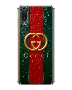 Чехол для Samsung Galaxy A02 с картинкой «Gucci — фирменная полоса и золото» Чехол для Samsung Galaxy A02 с картинкой «Gucci — фирменная полоса и золото»