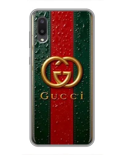 Чехол для Samsung Galaxy A02 с картинкой «Gucci — фирменная полоса и золото» Чехол для Samsung Galaxy A02 с картинкой «Gucci — фирменная полоса и золото»