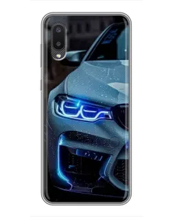 Чехол для Samsung Galaxy A02 с картинкой «Взгляд BMW с синими фарами» Чехол для Samsung Galaxy A02 с картинкой «Взгляд BMW с синими фарами»