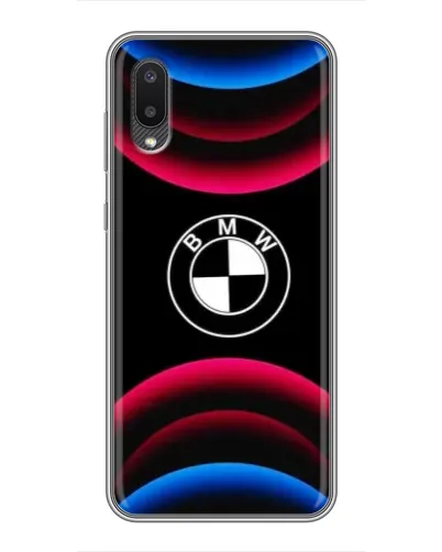 Чехол для Samsung Galaxy A02 с картинкой «Логотип BMW и неоновые дуги» Чехол для Samsung Galaxy A02 с картинкой «Логотип BMW и неоновые дуги»