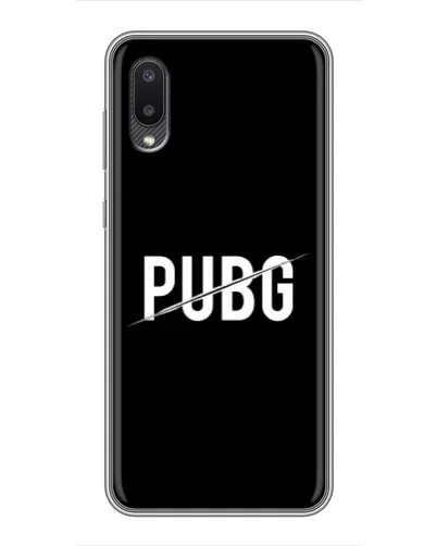 Чехол для Samsung Galaxy A02 с картинкой «PUBG — белый логотип»
