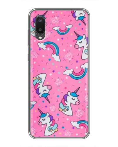 Чехол для Samsung Galaxy A02 с картинкой «Unicorn паттерн розовый»