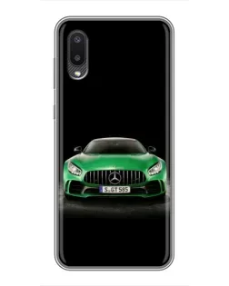 Чехол для Samsung Galaxy A02 с картинкой «Mercedes — неоновый лого»
