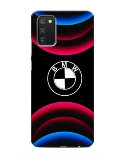 Чехол для Samsung Galaxy A02s с картинкой «Логотип BMW и неоновые дуги»