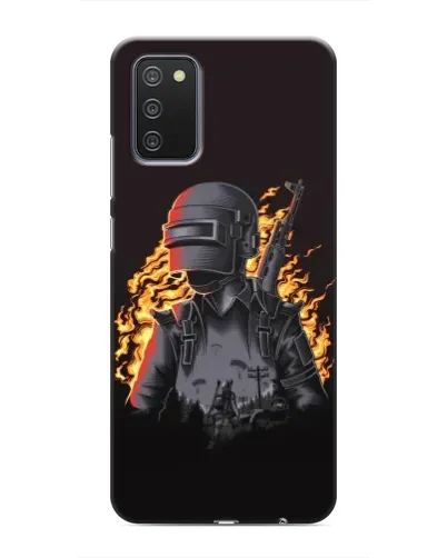 Чехол для Samsung Galaxy A02s с картинкой «PUBG — огненный силуэт»