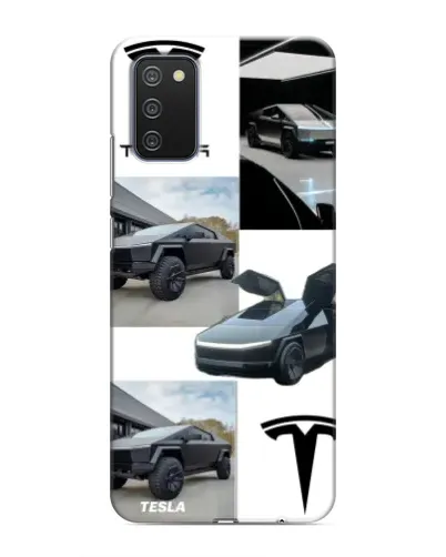 Чехол для Samsung Galaxy A02s с картинкой «Коллаж Cybertruck Tesla»