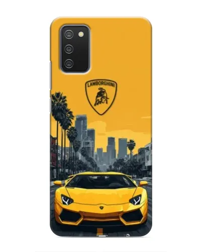 Чехол для Samsung Galaxy A02s с картинкой «Желтый Lamborghini город»