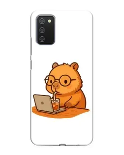 Чехол для Samsung Galaxy A02s с картинкой «Капибара с ноутбуком»