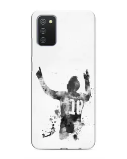 Чехол для Samsung Galaxy A02s с картинкой «Черно-белый силуэт Месси»