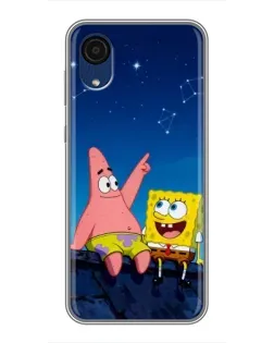 Чехол для Samsung Galaxy A03 Core с картинкой «Губка Боб и Патрик ночью»