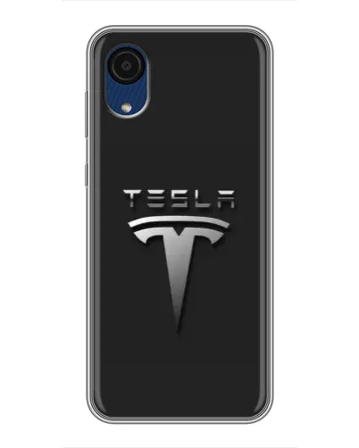 Чехол для Samsung Galaxy A03 Core с картинкой «Стальной логотип Tesla»