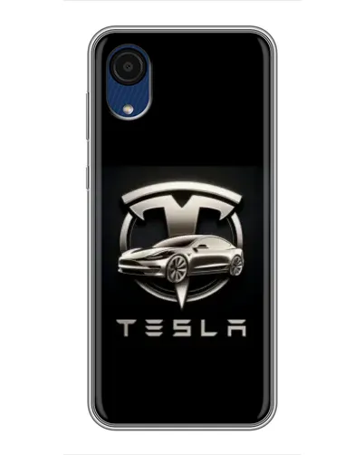 Чехол для Samsung Galaxy A03 Core с картинкой «Tesla — серебристое авто»