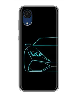Чехол для Samsung Galaxy A03 Core с картинкой «Голубой силуэт Lamborghini»