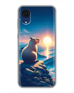 Чехол для Samsung Galaxy A03 Core с картинкой «Закат солнца с капибарой»