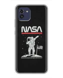 Чехол для Samsung Galaxy A03 (A035) с картинкой «NASA — шагаем по Луне»