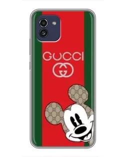 Чехол для Samsung Galaxy A03 (A035) с картинкой «Gucci — полосы и Микки»
