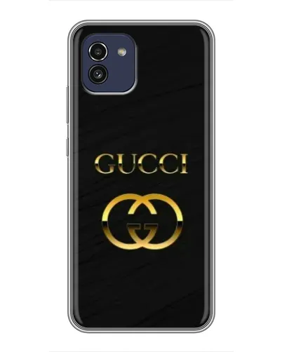 Чехол для Samsung Galaxy A03 (A035) с картинкой «Золотой логотип Gucci»