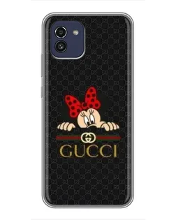 Чехол для Samsung Galaxy A03 (A035) с картинкой «Минни Маус Gucci — черный»