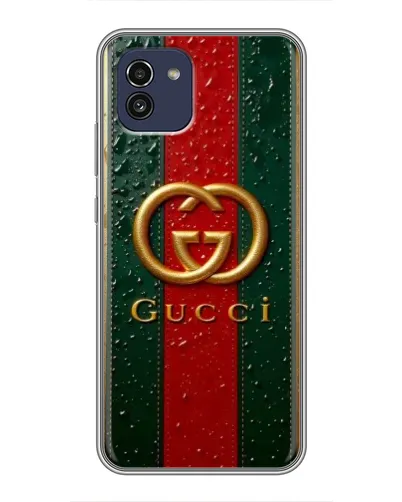 Чехол для Samsung Galaxy A03 (A035) с картинкой «Gucci — фирменная полоса и золото» Чехол для Samsung Galaxy A03 (A035) с картинкой «Gucci — фирменная полоса и золото»