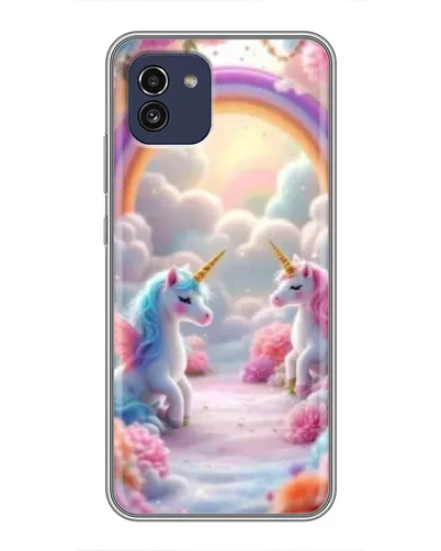 Чехол для Samsung Galaxy A03 (A035) с картинкой «Радуга и единороги»