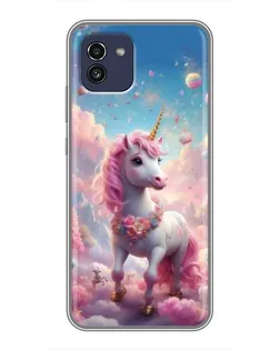 Чехол для Samsung Galaxy A03 (A035) с картинкой «Единорог среди облаков»