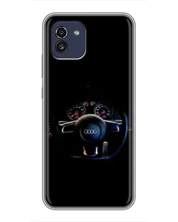 Чехол для Samsung Galaxy A03 (A035) с картинкой «Салон Audi — руль»