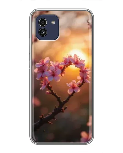 Чехол для Samsung Galaxy A03 (A035) с картинкой «Розовый цвет сердце на фоне заката»