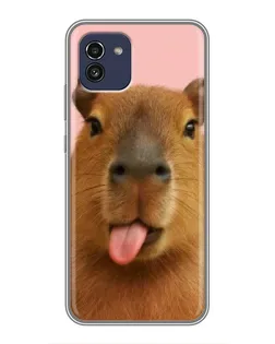 Чехол для Samsung Galaxy A03 (A035) с картинкой «Капибара с языком»