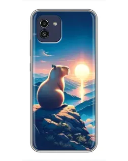 Чехол для Samsung Galaxy A03 (A035) с картинкой «Закат солнца с капибарой»