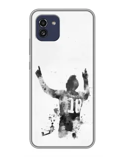 Чехол для Samsung Galaxy A03 (A035) с картинкой «Черно-белый силуэт Месси»