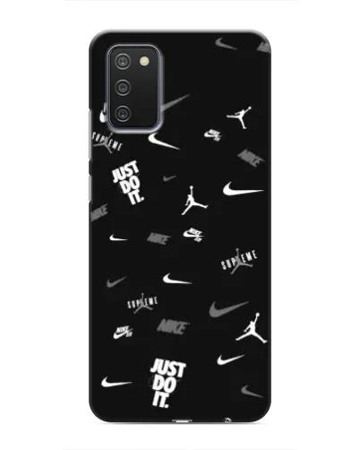 Чехол для Samsung Galaxy A03s с картинкой «Nike Black Pattern»