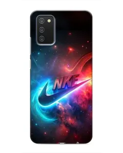 Чехол для Samsung Galaxy A03s с картинкой «Огненный логотип Nike»