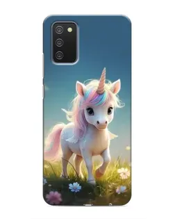 Чехол для Samsung Galaxy A03s с картинкой «Единорог на поляне»