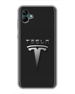 Чехол для Samsung Galaxy A04 с картинкой «Стальной логотип Tesla»